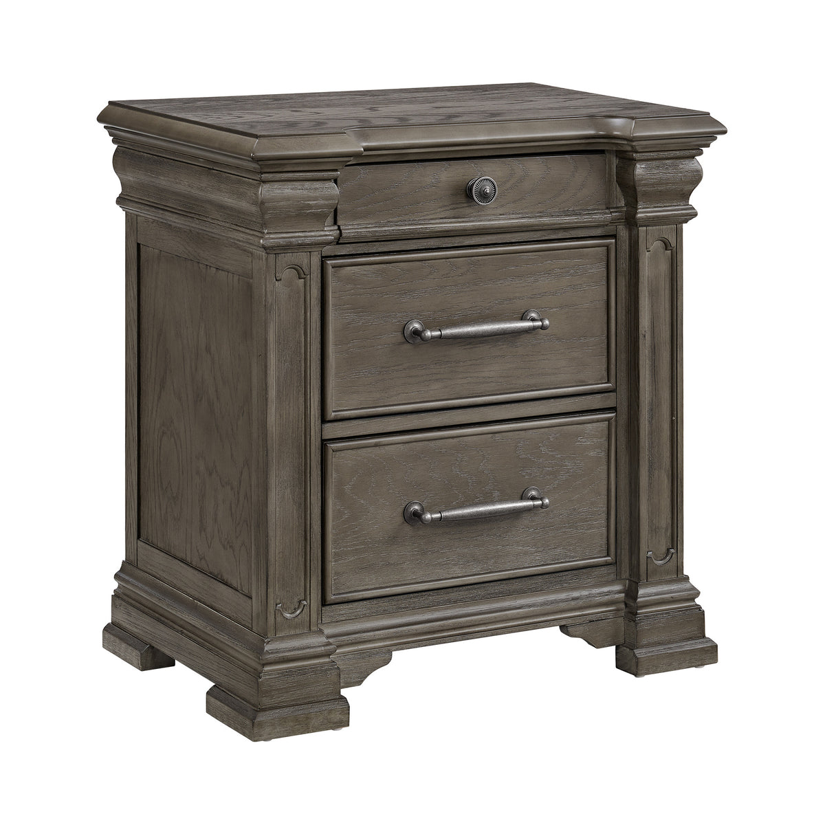 Kings Court 3-Drawer Nightstand  (Sliding Top) In Grey
