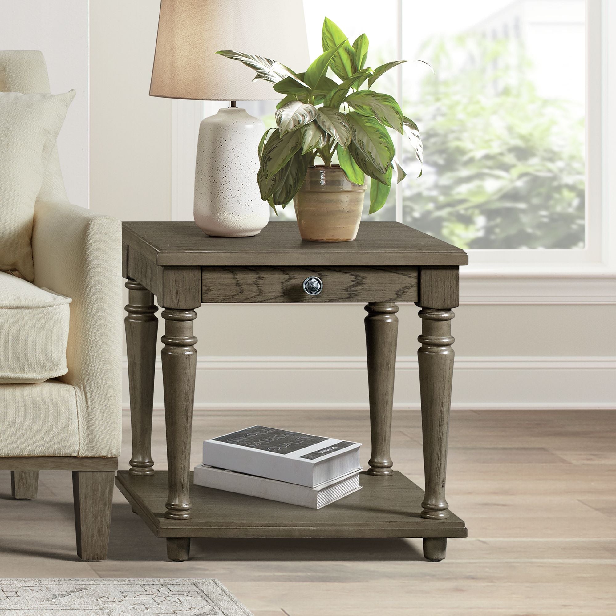 Kings Court End Table with USB in Grey