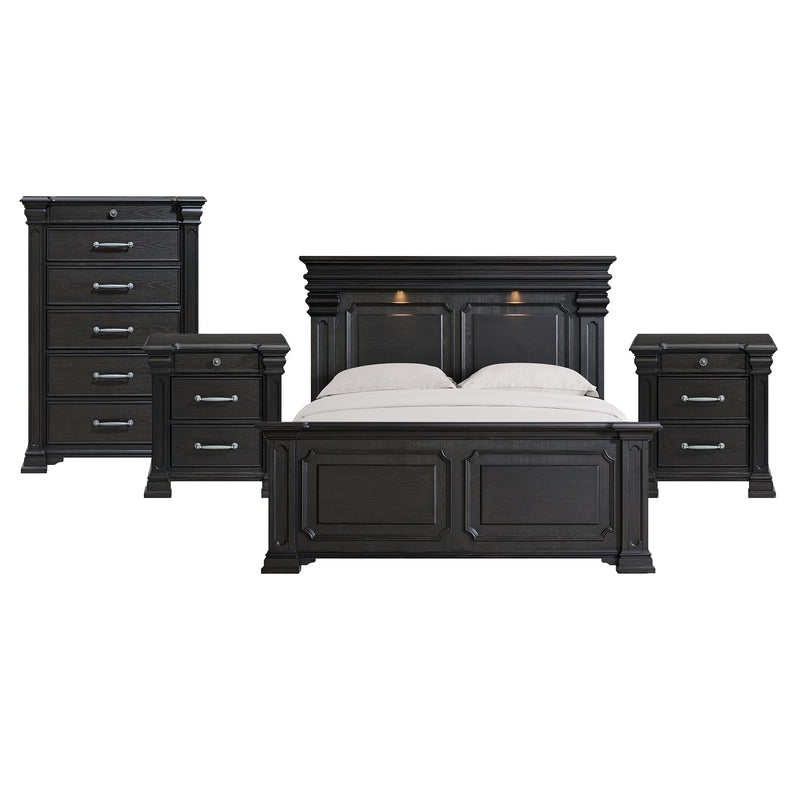 Kings Court King 4PC Bedroom Set with 2 Nightstands & Chest in Black
