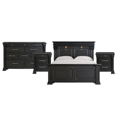 Kings Court King 4PC Bedroom Set with 2 Nightstands & Dresser in Black