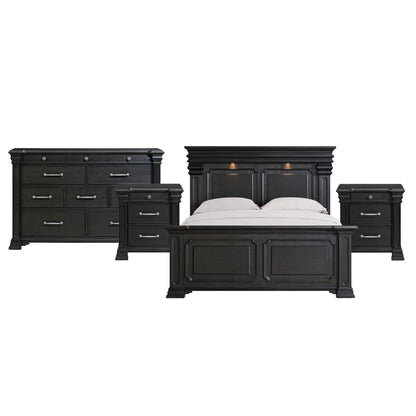 Kings Court King 4PC Bedroom Set with 2 Nightstands & Dresser in Black