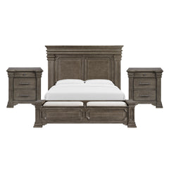 Kings Court King Storage 3PC Bedroom Set with 2 Nightstands in Grey