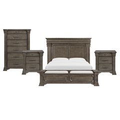 Kings Court King Storage 4PC Bedroom Set with 2 Nightstands & Chest in Grey