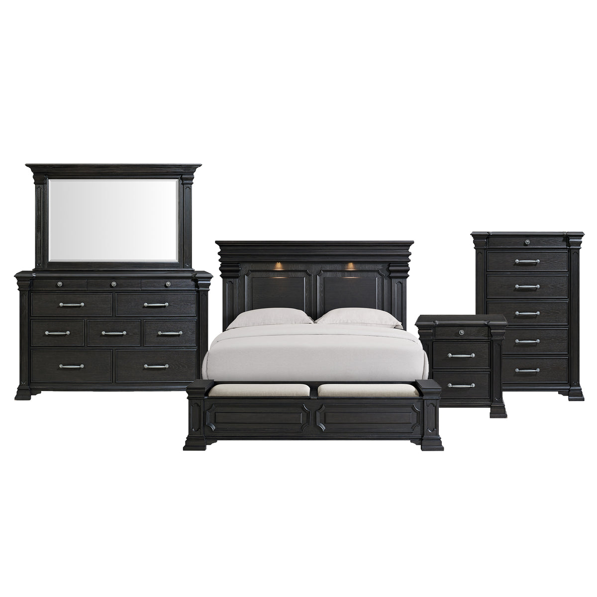 Kings Court King Storage 5PC Bedroom Set in Black