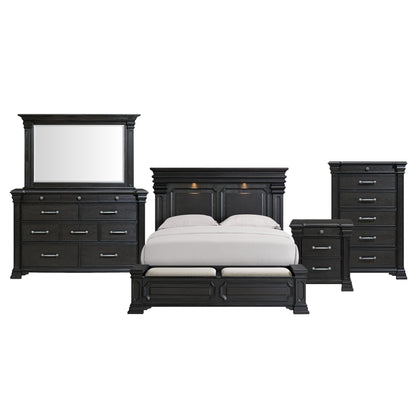 Kings Court King Storage 5PC Bedroom Set in Black