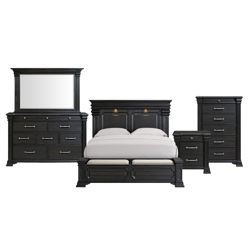 Kings Court King Storage 5PC Bedroom Set in Black