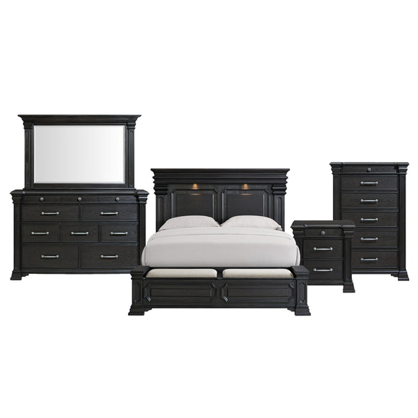 Kings Court King Storage 5PC Bedroom Set in Black