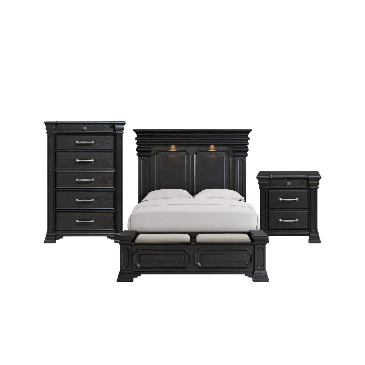 Kings Court Queen Storage 3PC Bedroom Set in Black