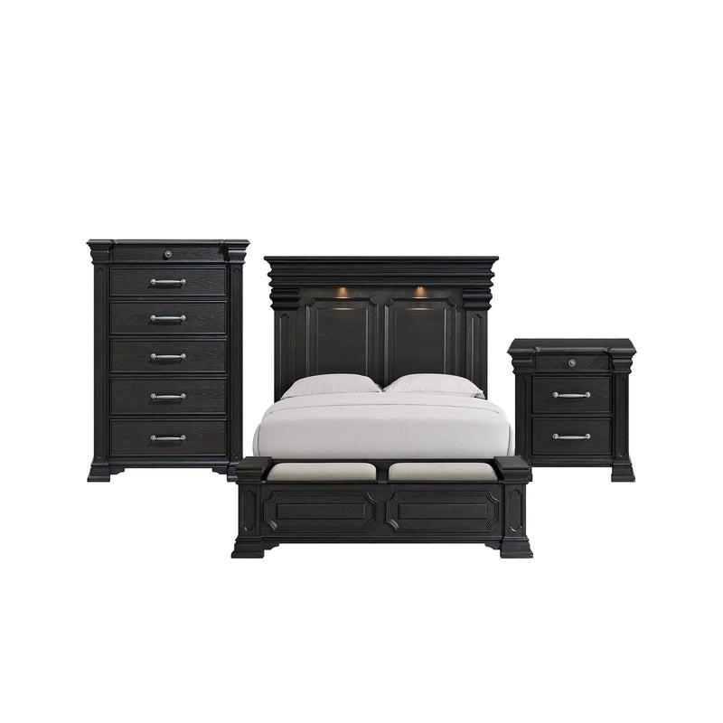 Kings Court Queen Storage 3PC Bedroom Set in Black