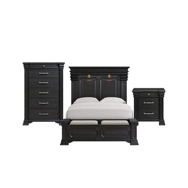 Kings Court Queen Storage 3PC Bedroom Set in Black