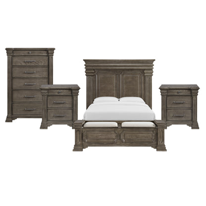 Kings Court Queen Storage 4PC Bedroom Set with 2 Nightstands & Chest in Grey