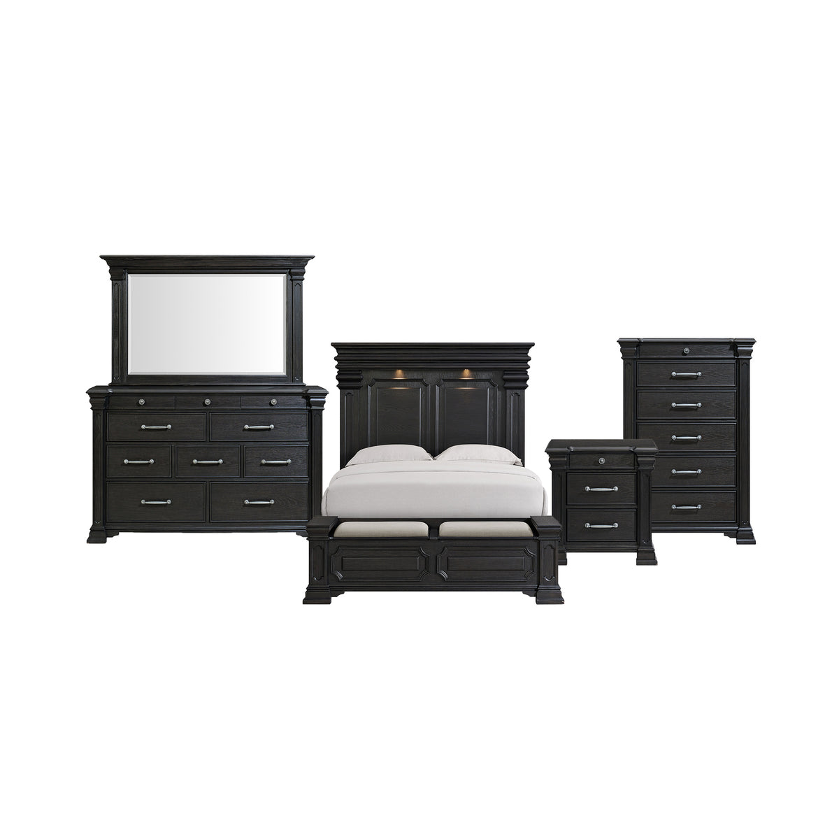 Kings Court Queen Storage 5PC Bedroom Set in Black