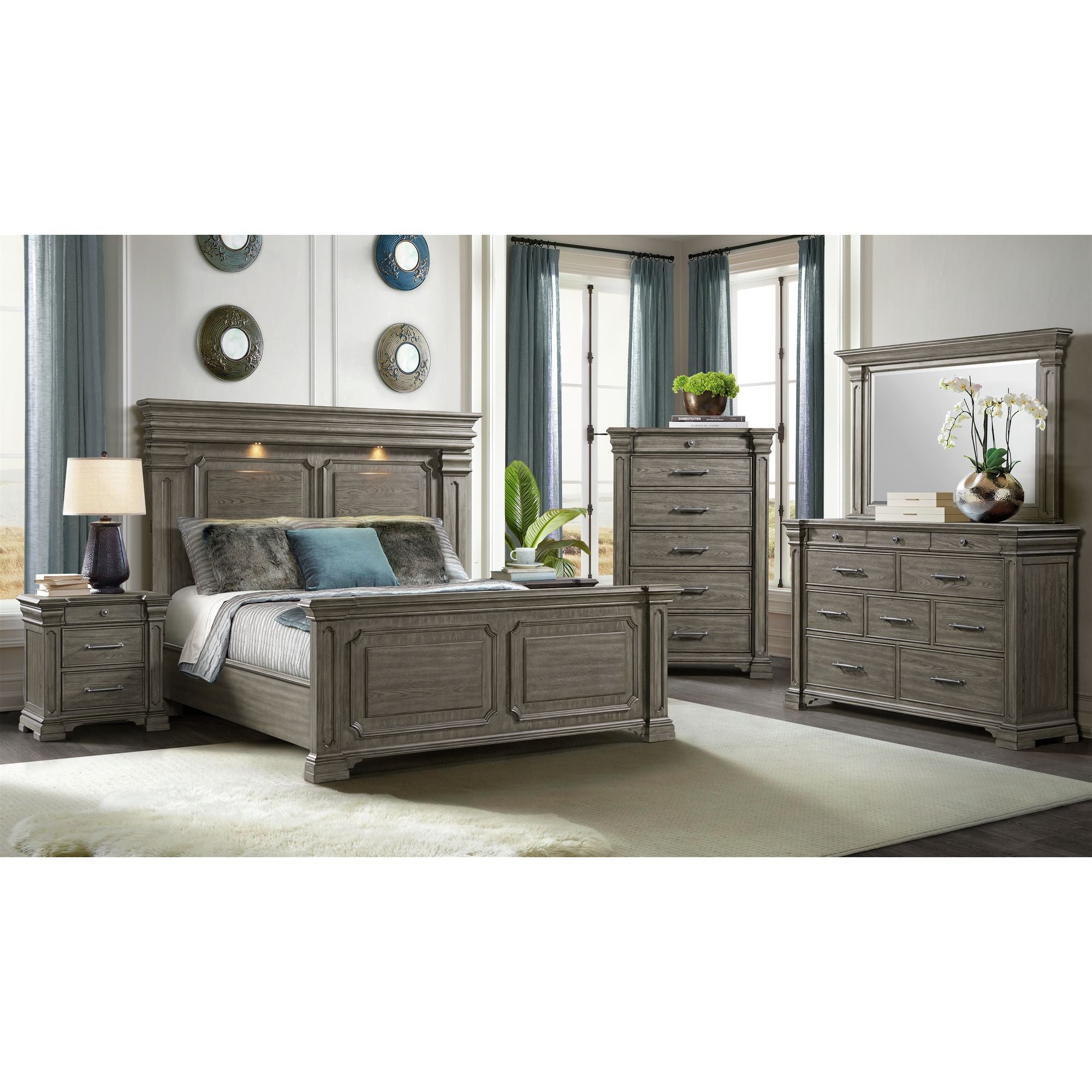 Kings Court King 5PC Bedroom Set in Grey