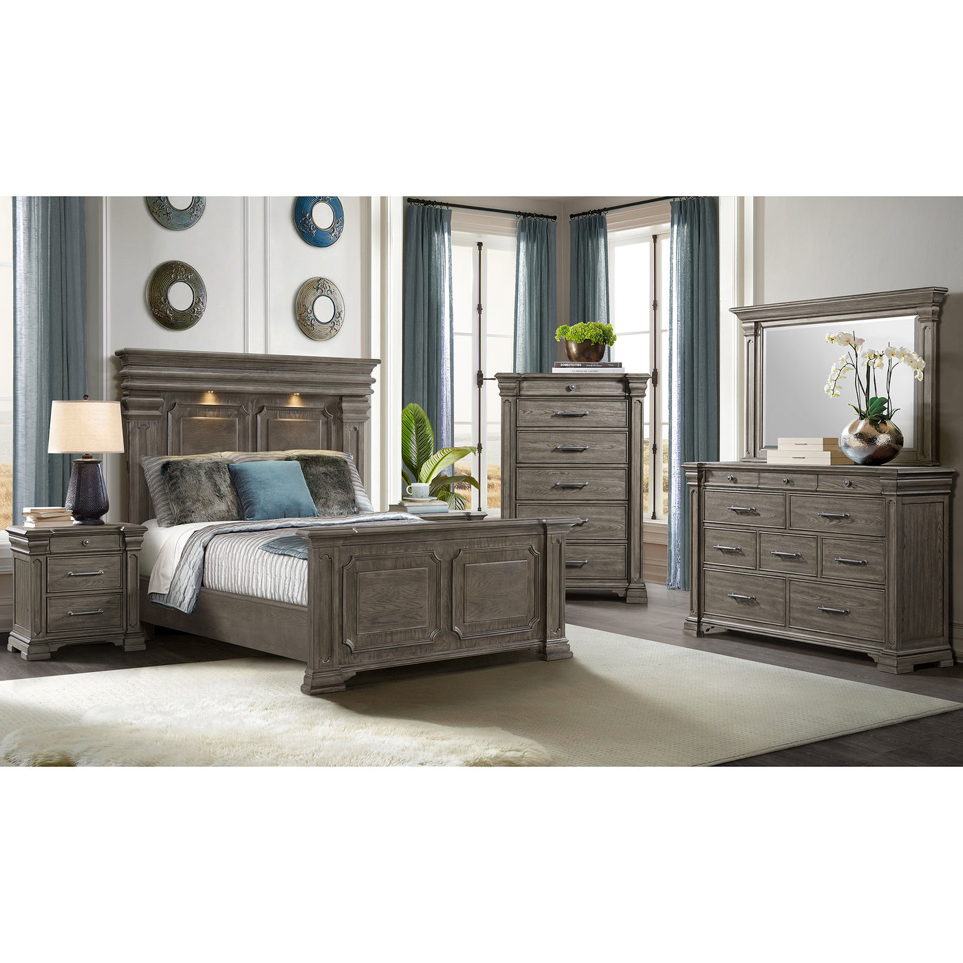 Kings Court Queen 5PC Bedroom Set in Grey