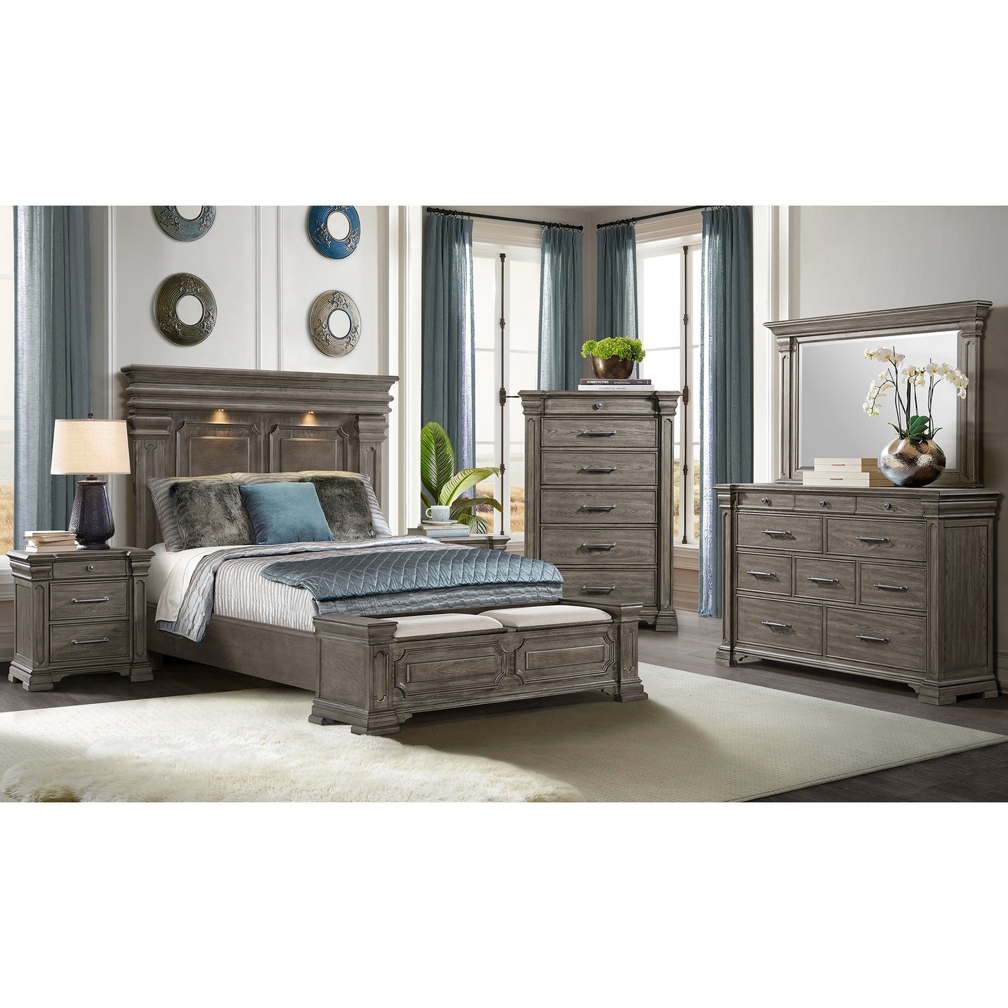 Kings Court Queen Storage 5PC Bedroom Set in Grey