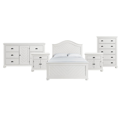 Kona Queen 5PC Bedroom Set with 2 Nightstands, Dresser & Chest in White