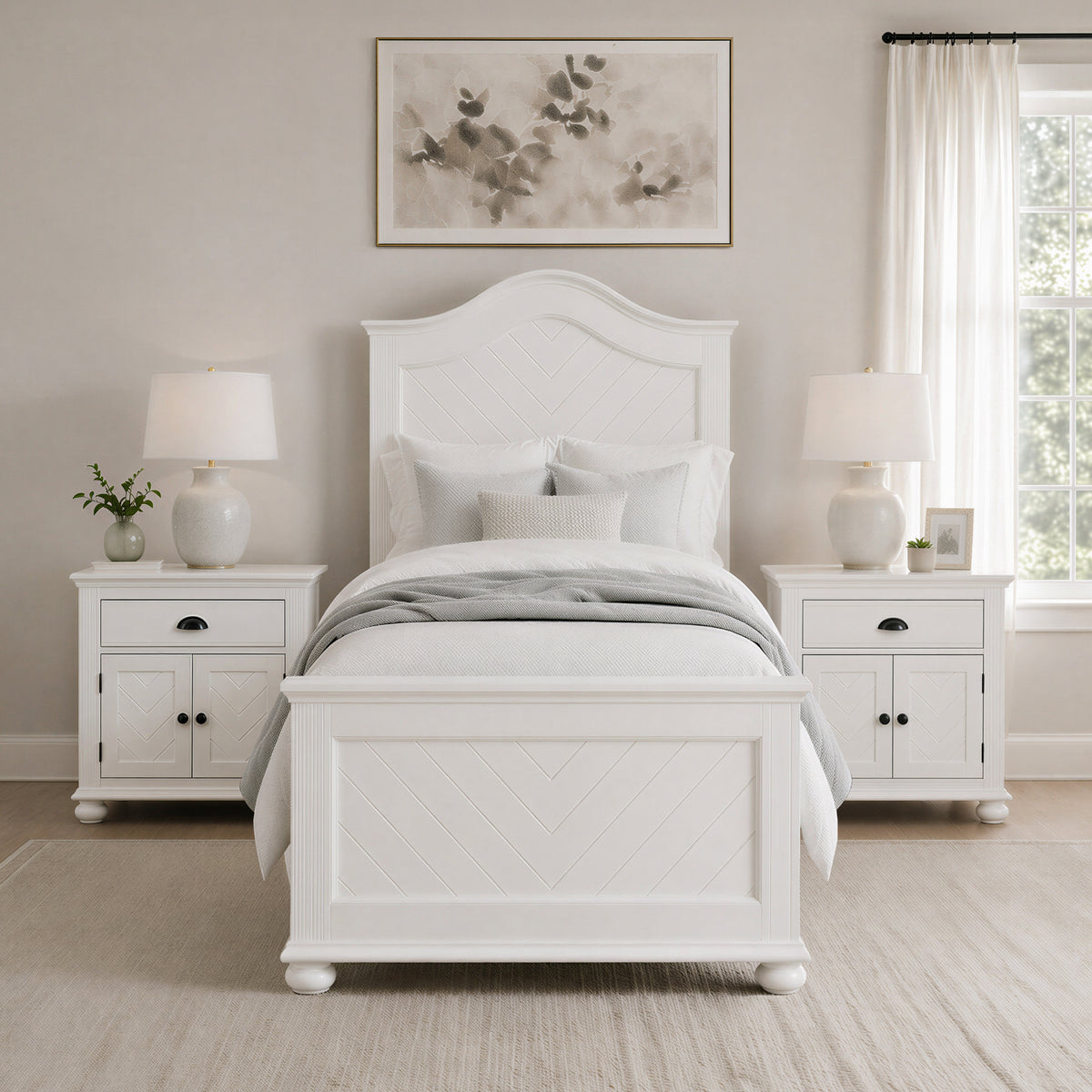 Kona Twin 3PC Bedroom Set with 2 Nightstands in White