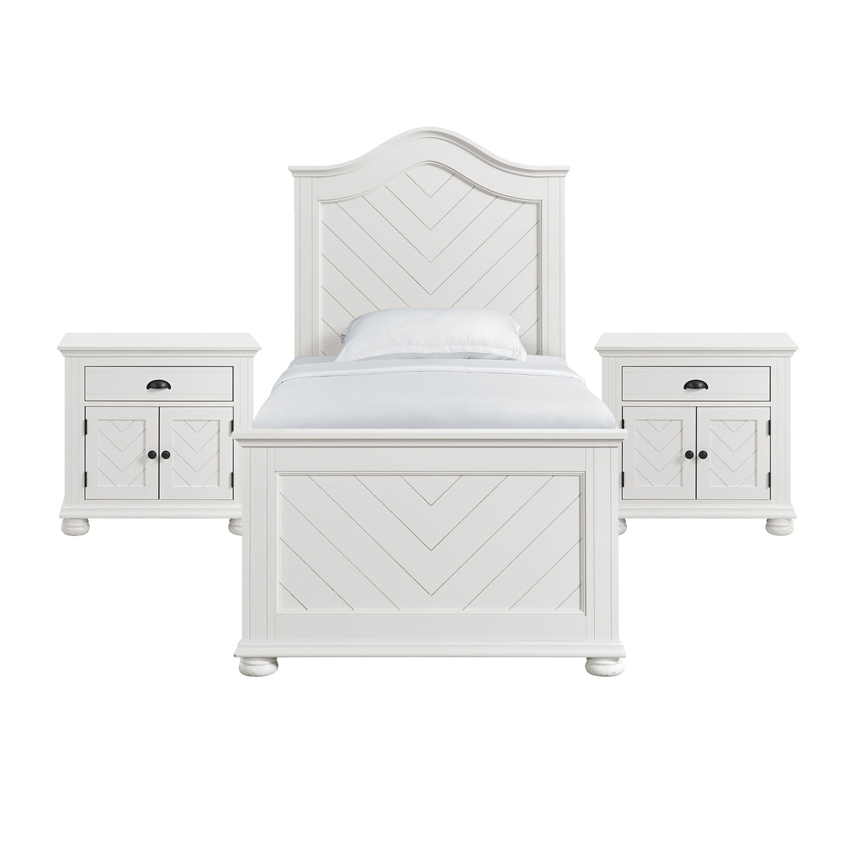 Kona Twin 3PC Bedroom Set with 2 Nightstands in White