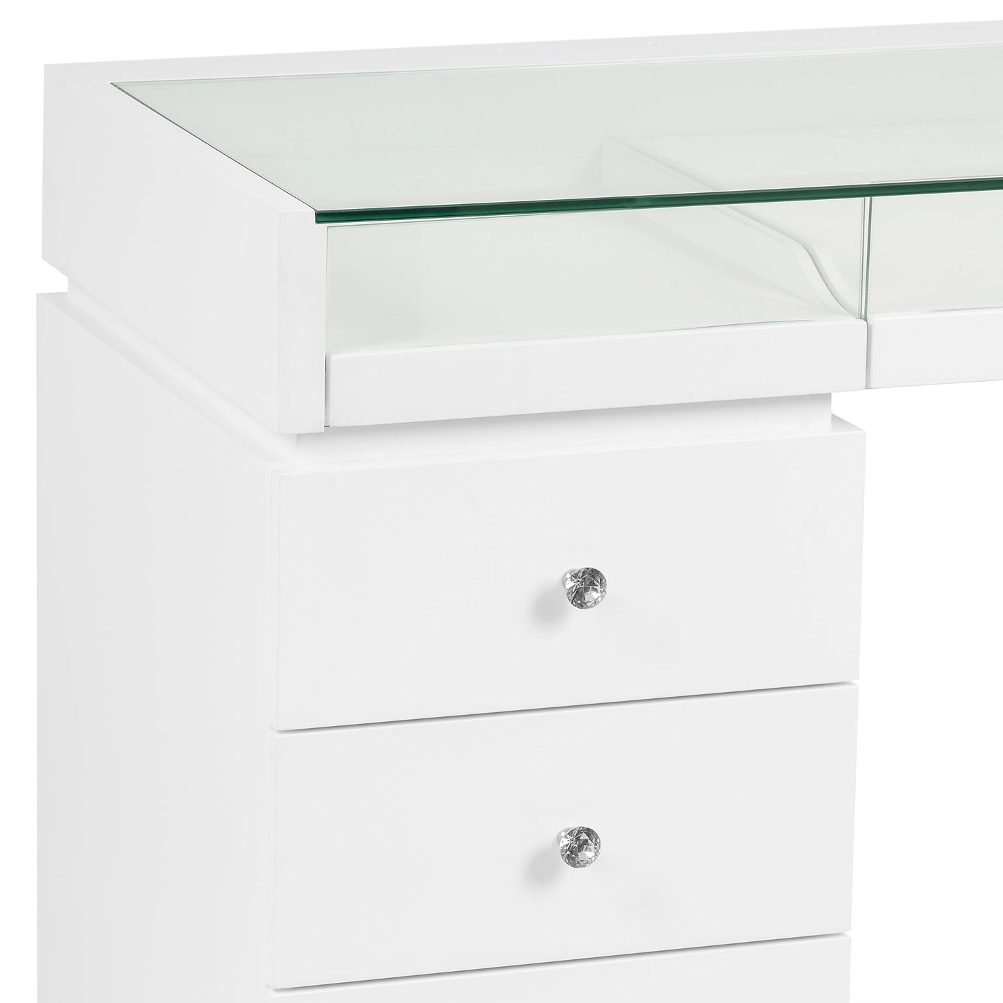 SlayStation Bella Vanity Table with Glass Table Top and 4 Drawer Units Bundle