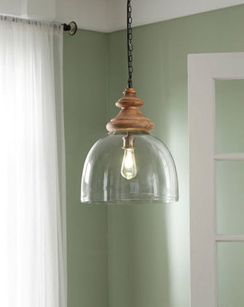 Glass Dome Pendant Light with Wood Accent