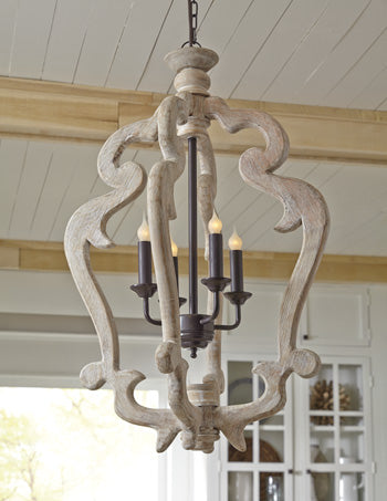Distressed Wood Scroll Chandelier Pendant