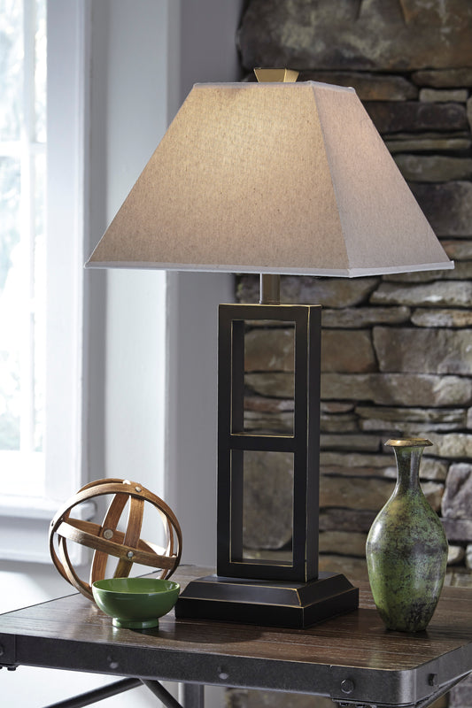 Deidra Rustic Metal Table Lamp with Linen Shade