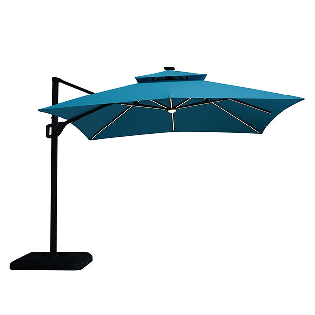 Aurora 10 Ft Square Umbrella w/ Double Top w/ LED + 37" Large Base