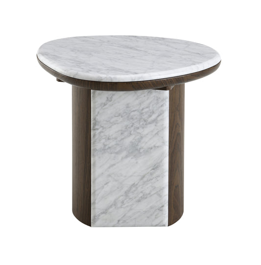 Haidar Round End Table with Natural Marble Top