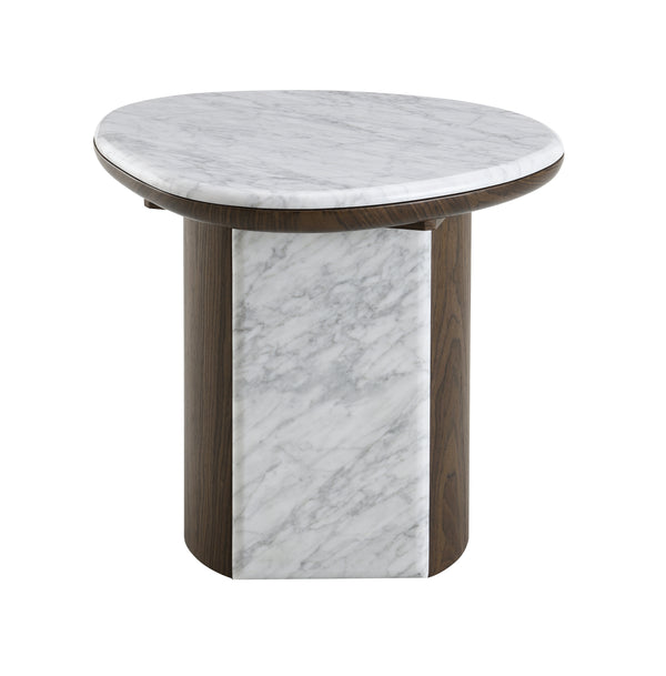 Haidar Round End Table with Natural Marble Top