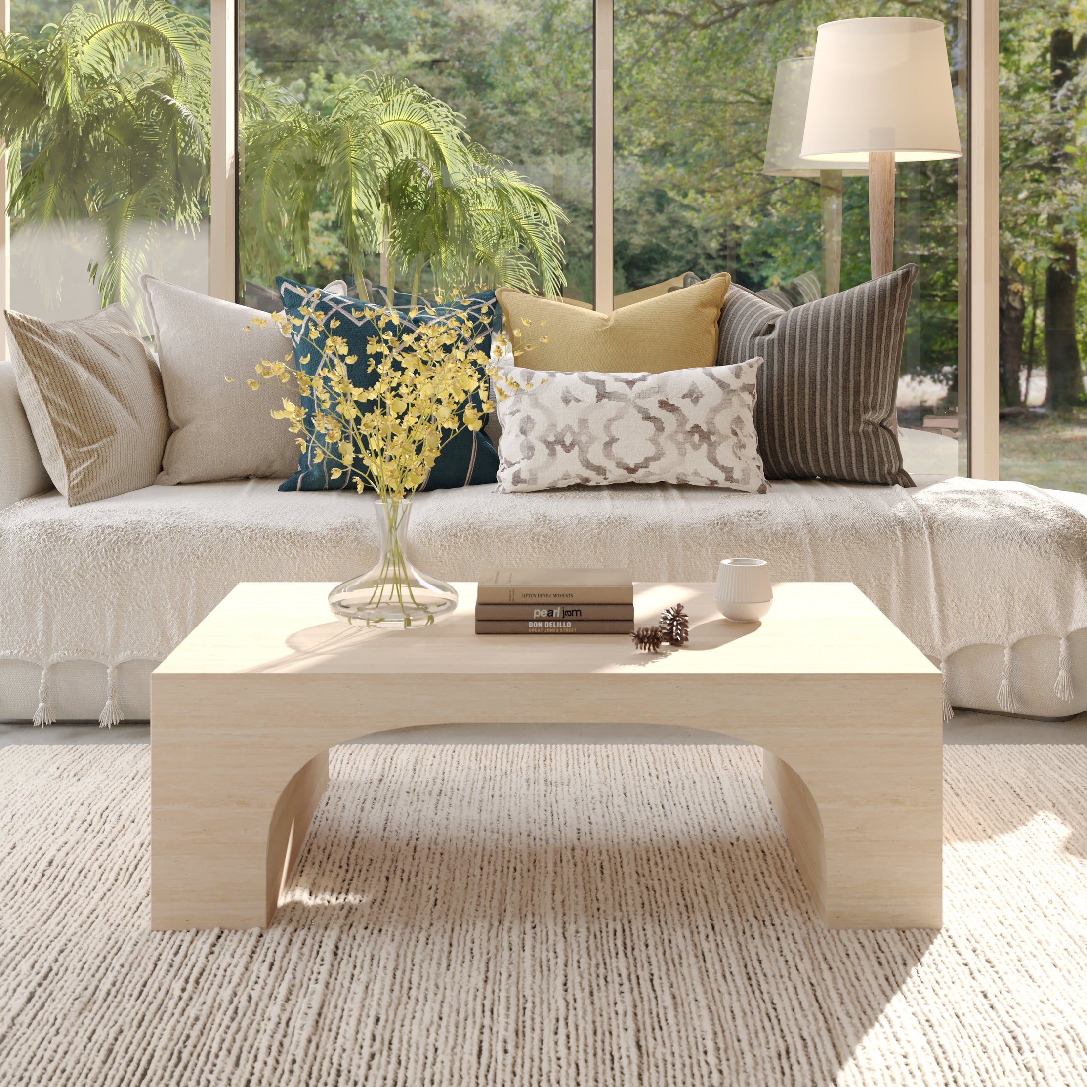 Inca Rectangular Coffee Table with Travertine Stone Top