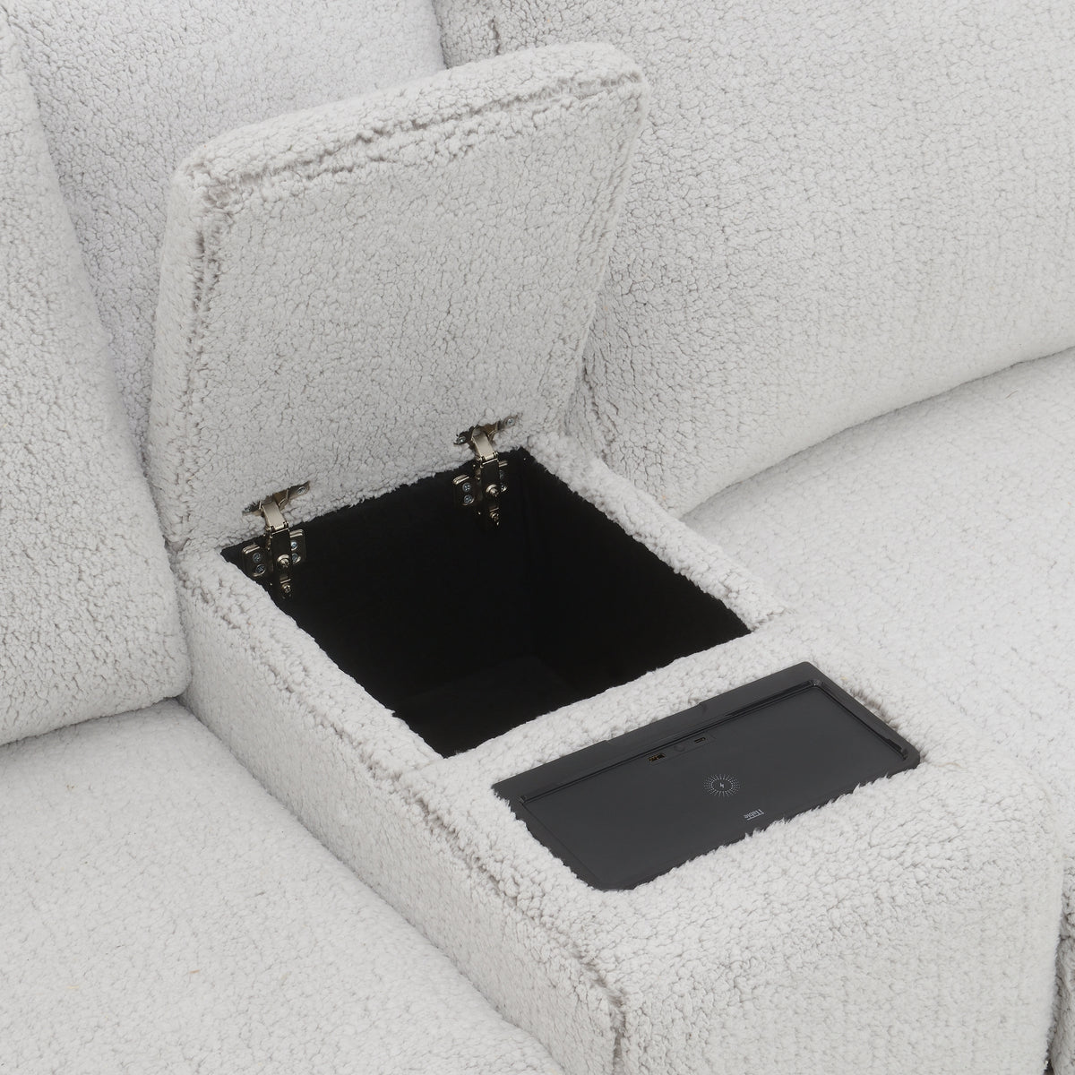 Tarrance Sherpa and Velvet Upholstered Modular Console with Storage, Wireless Charging and USB Port