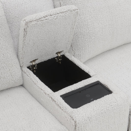 Tarrance Sherpa and Velvet Upholstered Modular Console with Storage, Wireless Charging and USB Port