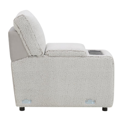 Tarrance Sherpa and Velvet Upholstered Modular Console with Storage, Wireless Charging and USB Port