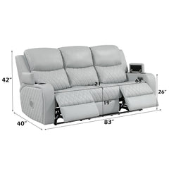 Elonzo Synthetic Leather Upholstered Power Motion Sofa with Storage Armrest, Cup Holder, LED Lighting, USB Port, Power Headrest and Speaker