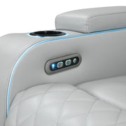 Elonzo Synthetic Leather Upholstered Power Motion Sofa with Storage Armrest, Cup Holder, LED Lighting, USB Port, Power Headrest and Speaker