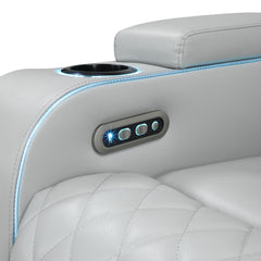 Elonzo Synthetic Leather Upholstered Power Motion Sofa with Storage Armrest, Cup Holder, LED Lighting, USB Port, Power Headrest and Speaker