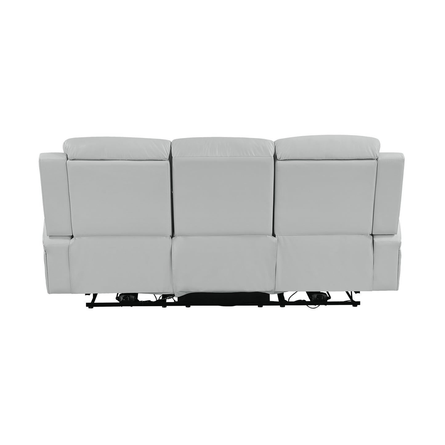 Elonzo Synthetic Leather Upholstered Power Motion Sofa with Storage Armrest, Cup Holder, LED Lighting, USB Port, Power Headrest and Speaker