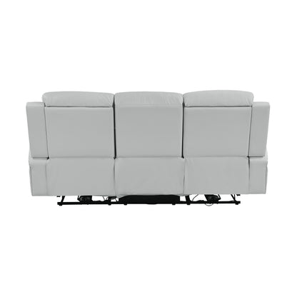 Elonzo Synthetic Leather Upholstered Power Motion Sofa with Storage Armrest, Cup Holder, LED Lighting, USB Port, Power Headrest and Speaker