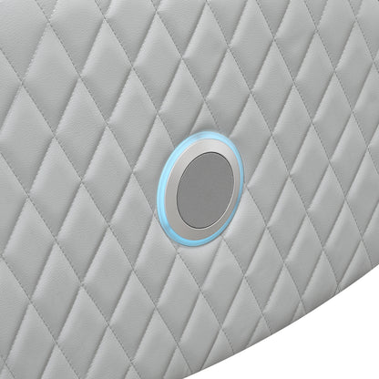 Elonzo Synthetic Leather Upholstered Power Motion Sofa with Storage Armrest, Cup Holder, LED Lighting, USB Port, Power Headrest and Speaker