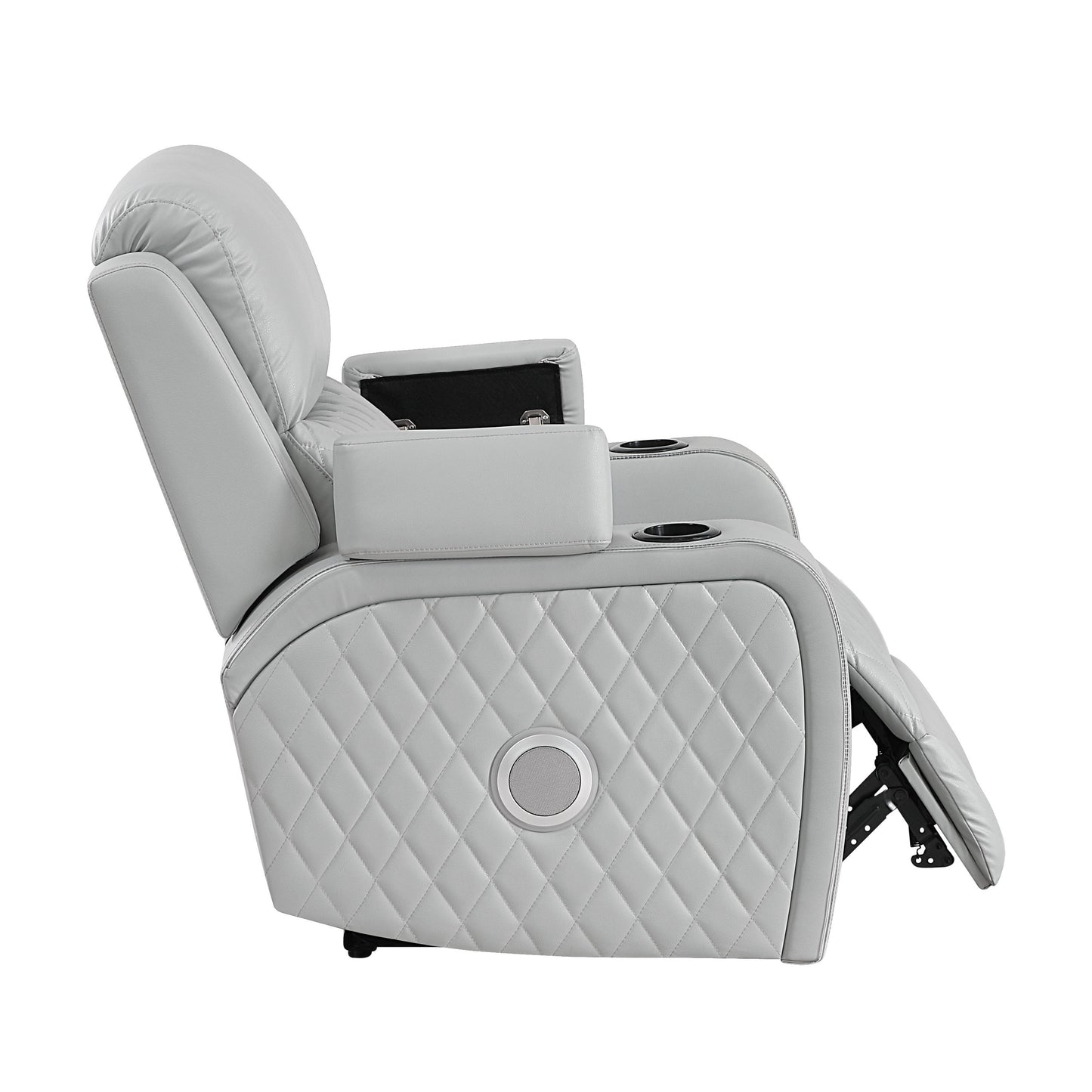 Elonzo Synthetic Leather Upholstered Power Motion Recliner with Storage Armrest, Cup Holder, LED Lighting, USB Port, Power Headrest and Speaker