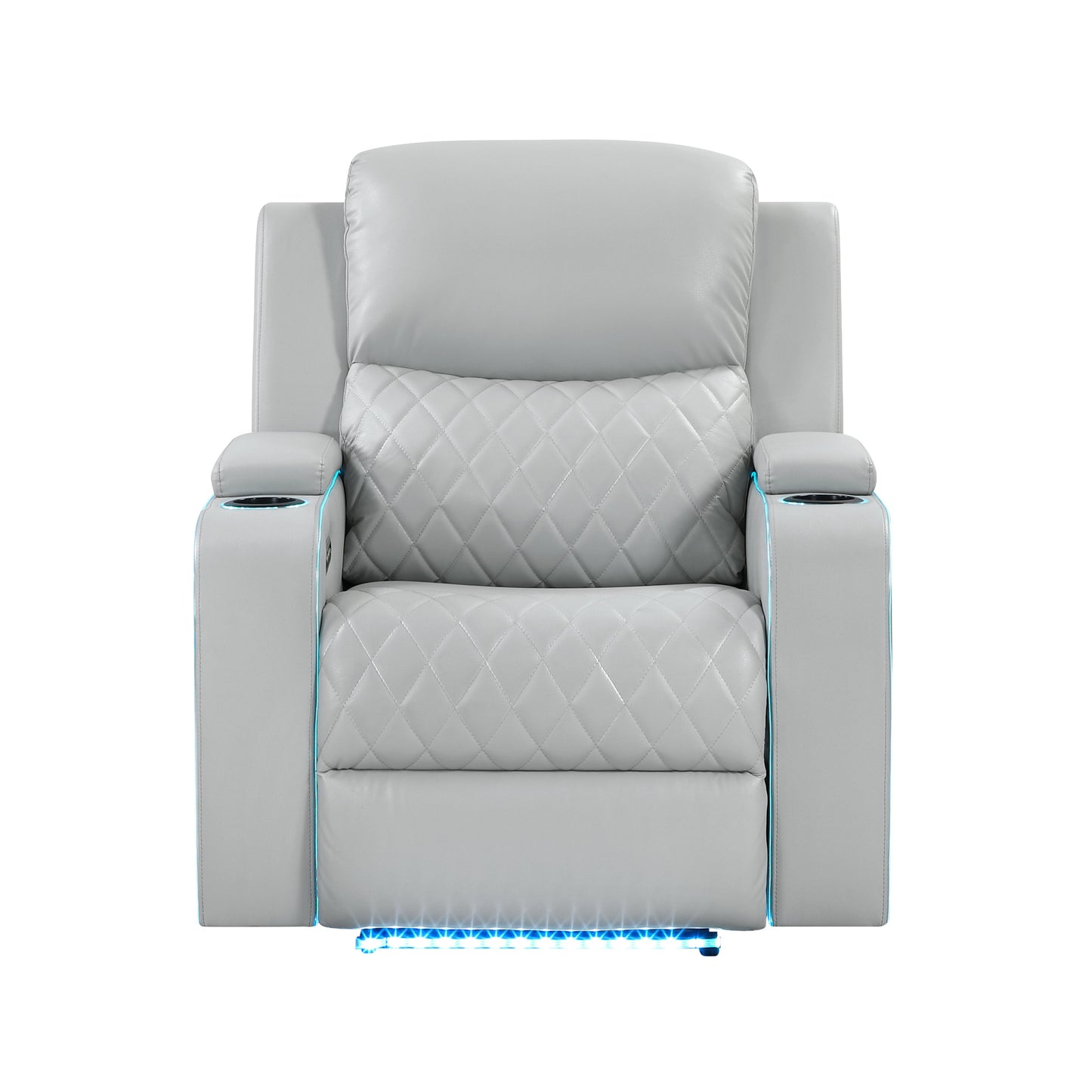 Elonzo Synthetic Leather Upholstered Power Motion Recliner with Storage Armrest, Cup Holder, LED Lighting, USB Port, Power Headrest and Speaker