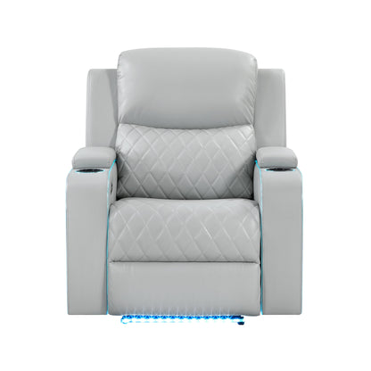Elonzo Synthetic Leather Upholstered Power Motion Recliner with Storage Armrest, Cup Holder, LED Lighting, USB Port, Power Headrest and Speaker