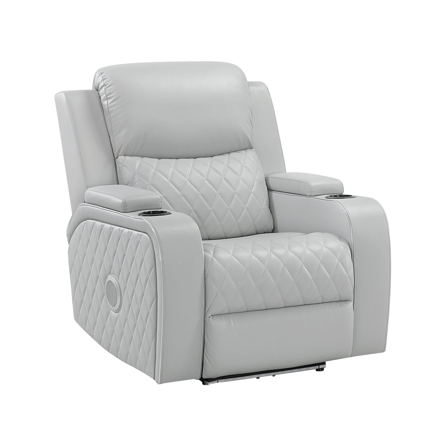 Elonzo Synthetic Leather Upholstered Power Motion Recliner with Storage Armrest, Cup Holder, LED Lighting, USB Port, Power Headrest and Speaker