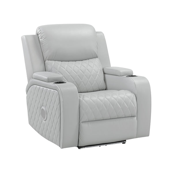 Elonzo Synthetic Leather Upholstered Power Motion Recliner with Storage Armrest, Cup Holder, LED Lighting, USB Port, Power Headrest and Speaker