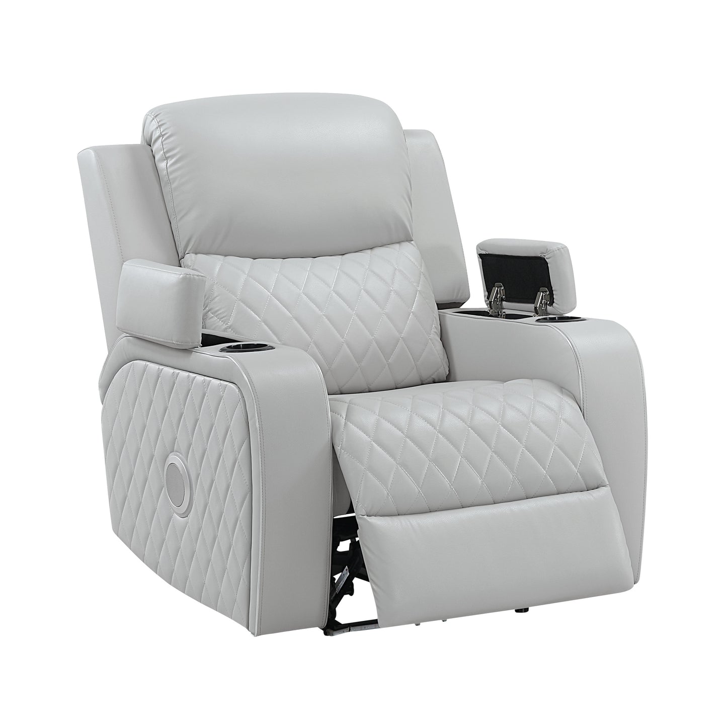 Elonzo Synthetic Leather Upholstered Power Motion Recliner with Storage Armrest, Cup Holder, LED Lighting, USB Port, Power Headrest and Speaker