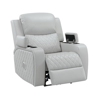 Elonzo Synthetic Leather Upholstered Power Motion Recliner with Storage Armrest, Cup Holder, LED Lighting, USB Port, Power Headrest and Speaker