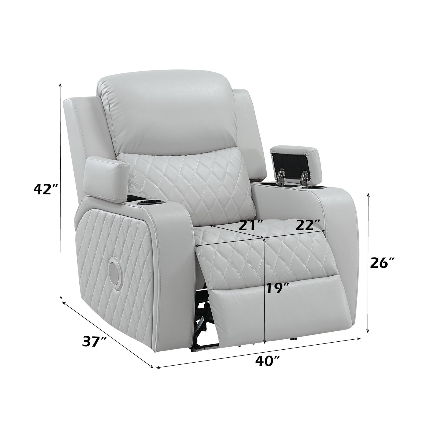 Elonzo Synthetic Leather Upholstered Power Motion Recliner with Storage Armrest, Cup Holder, LED Lighting, USB Port, Power Headrest and Speaker