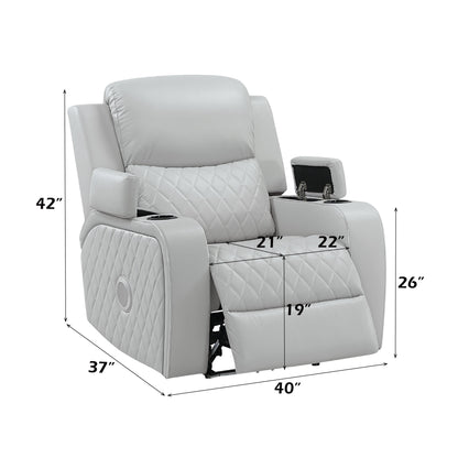 Elonzo Synthetic Leather Upholstered Power Motion Recliner with Storage Armrest, Cup Holder, LED Lighting, USB Port, Power Headrest and Speaker