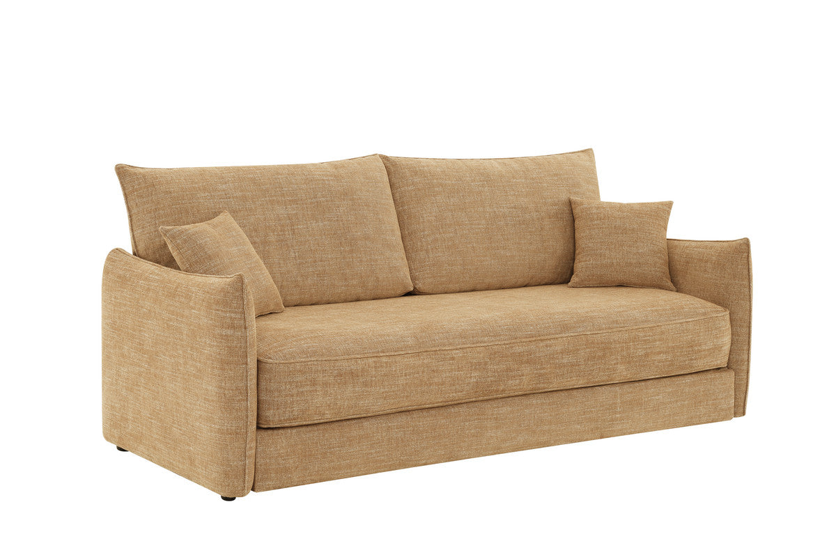 Cadie Chenille Upholstered Sofa with Full Size Sleeper and 2 Pillows