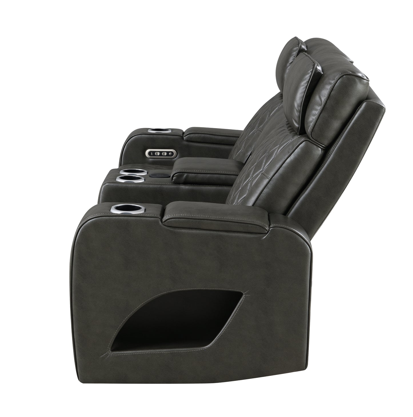 Taddeo Synthetic Leather Upholstered Power Motion Loveseat with Storage Armrests, Cup Holders, Console, Speaker, USB, Wireless Charger and LED Lighting